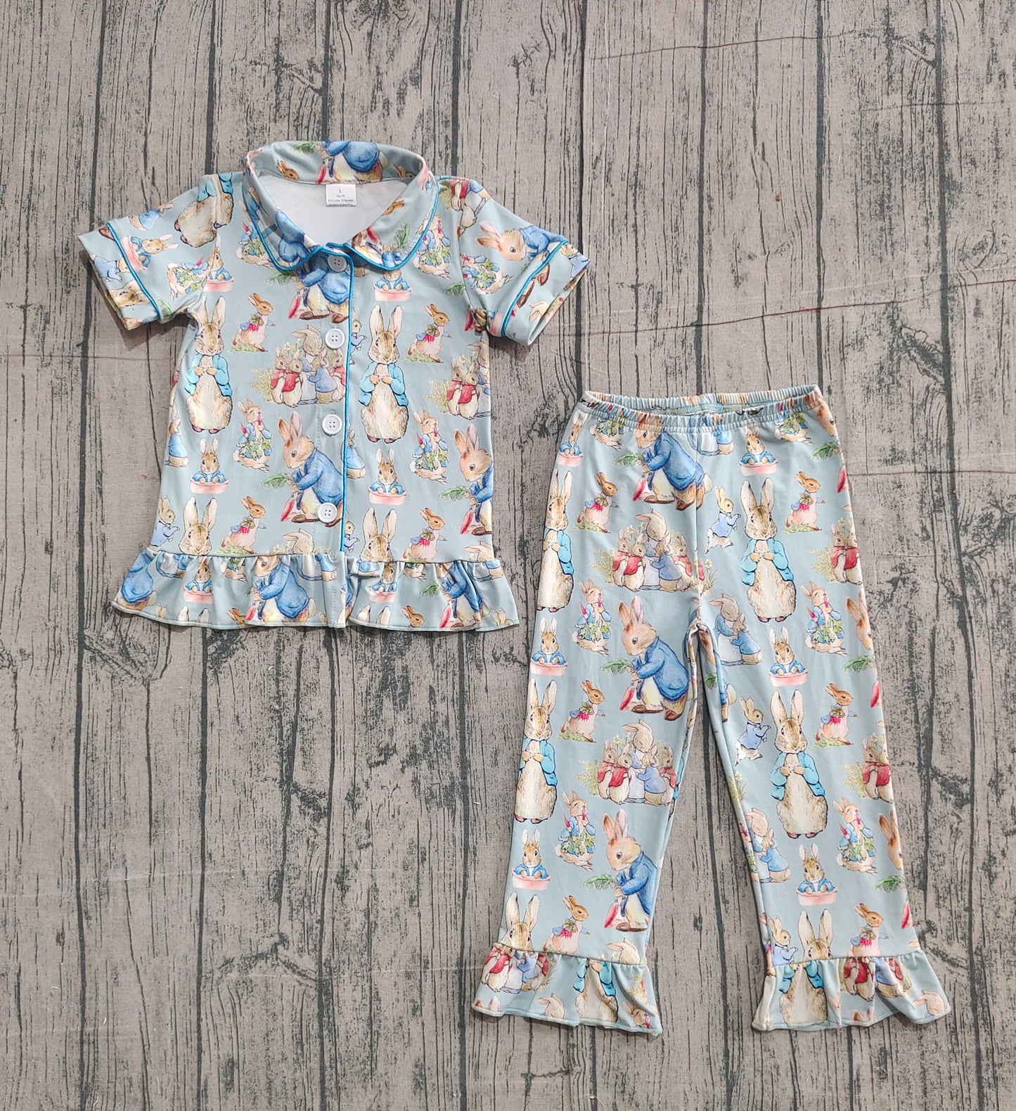 11.7 GSPO2097 Sample No Moq Baby Girls Carrots Rabbits Button Top Ruffle Pants Easter Pajamas Sets