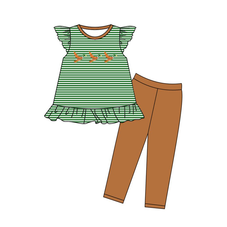 10.23 (Pre Order) No moq GSPO2139 PRE-ORDER Baby Girls Stripe Ducks Tunic Leggings Clothes Sets