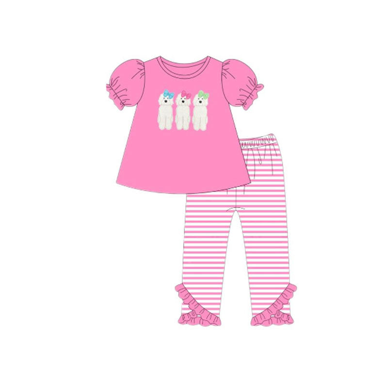 10.29 GSPO2147 Pre order No Moq Baby Girls Bows Dogs Tunic Stripe Leggings Valentine Clothes Sets