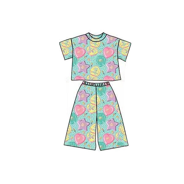 11.3 GSPO2173 Pre order No Moq Baby Girls Colorful Hearts Polka Dots Top Flare Pants Clothes Sets