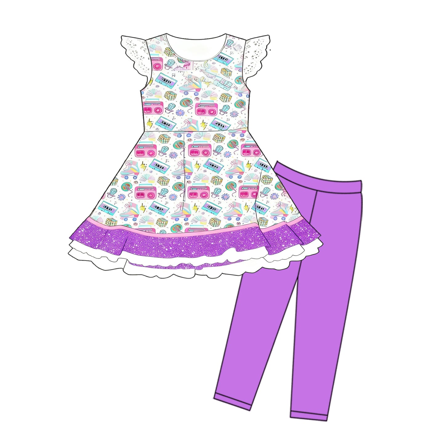 11.13 GSPO2203 Pre order No Moq Baby Girls Music CD Tunic Leggings Clothes Sets