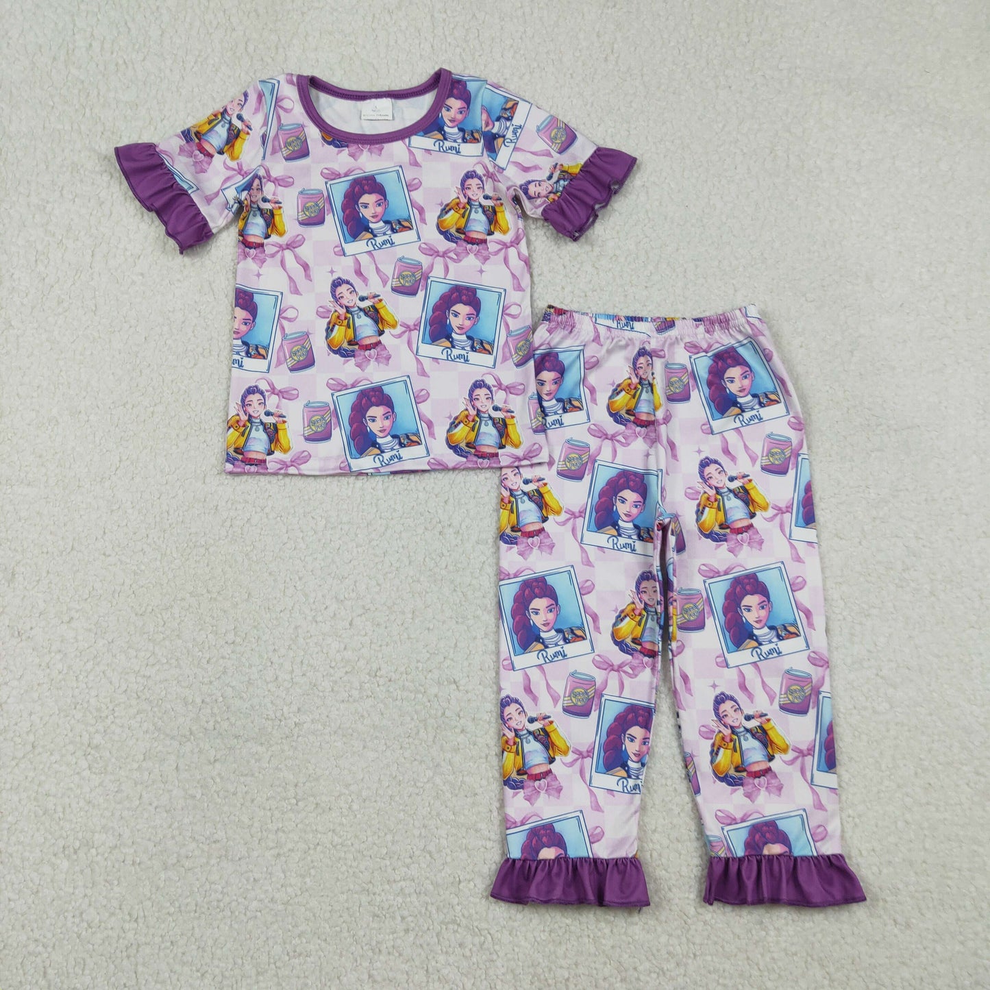 12.29 RTS NO MOQ (In stock)GSPO2228 Baby Girls Photos Top Ruffle Pants Pajamas Sets