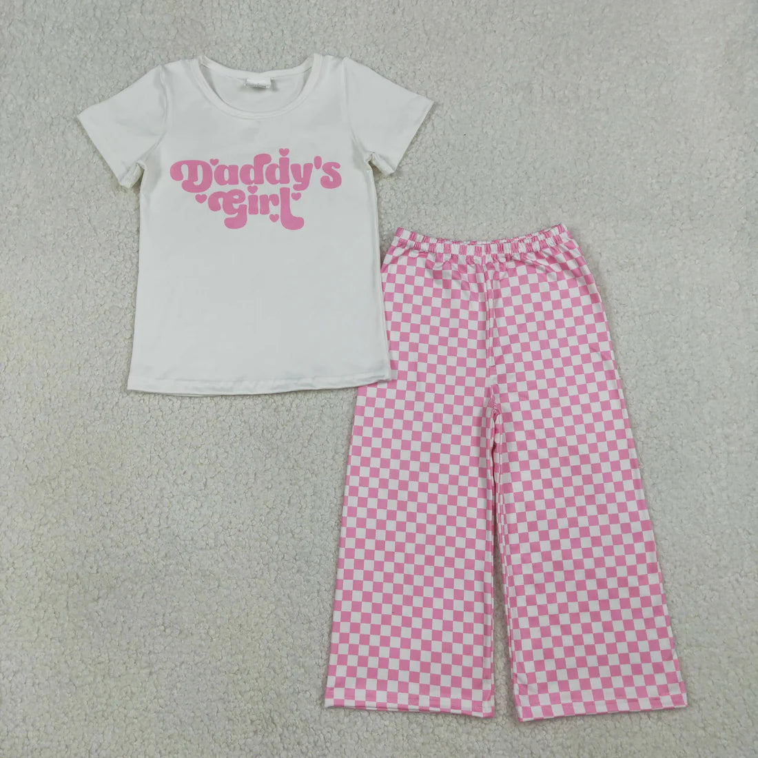 1.23 RTS Sibling Baby Mama&Dad's Girl Hearts Top Checked Camo Flare Pants Clothes Sets T-shirts Pants
