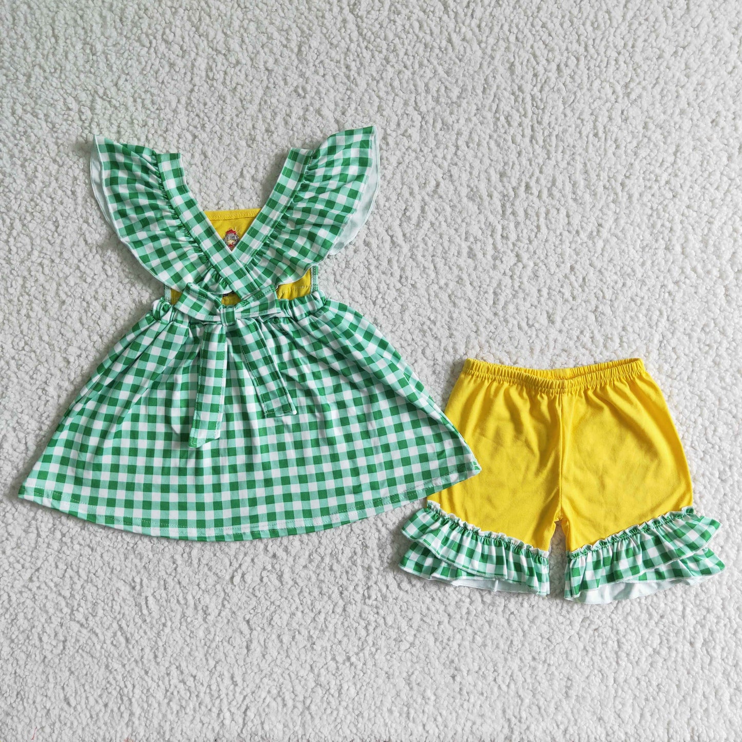 GSSO0056Chicken tractor embroidery girls farm clothing set