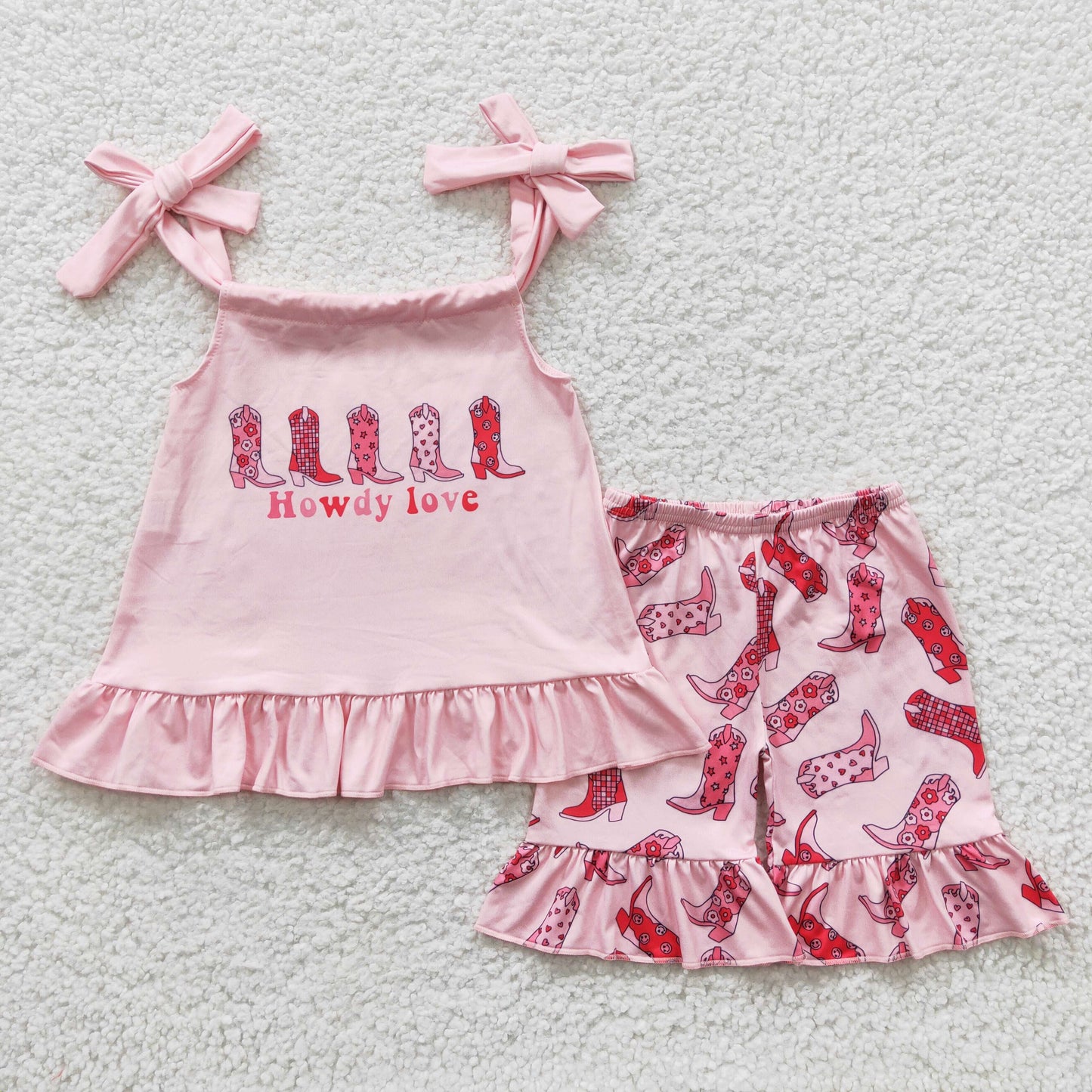 7.03 GSSO0270 Baby Girls Summer Outfits pink boots suspenders set