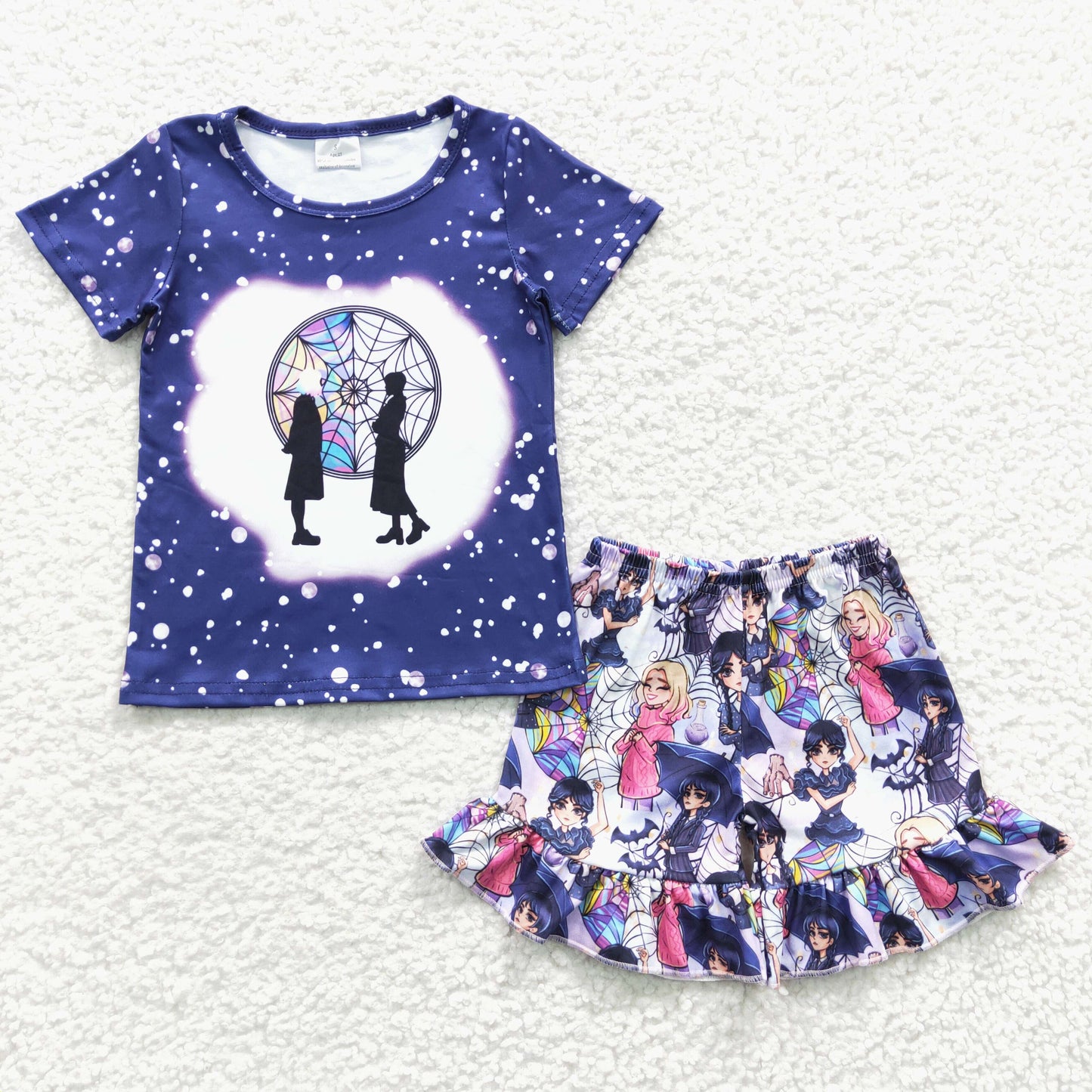 6.18 GSSO0296 Baby Girls Summer Outfits Baby Girls Black Movie Summer Ruffle Shorts Clothes