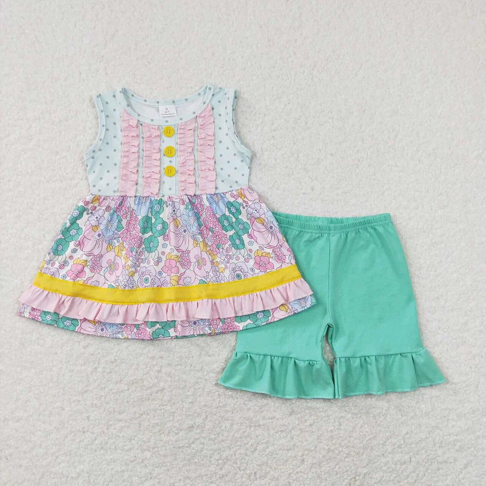 11.10 RTS Sibling Baby Girls Floral Ruffle Tunic Shorts Clothes Sets