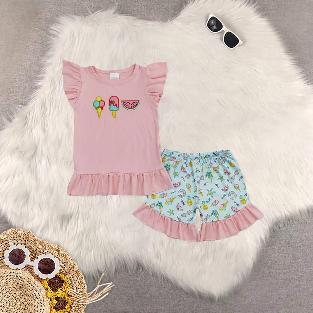 RTS Sibling Baby Girls Pink Popstick Tunic Top Shorts Outfits Summer Clothes Sets