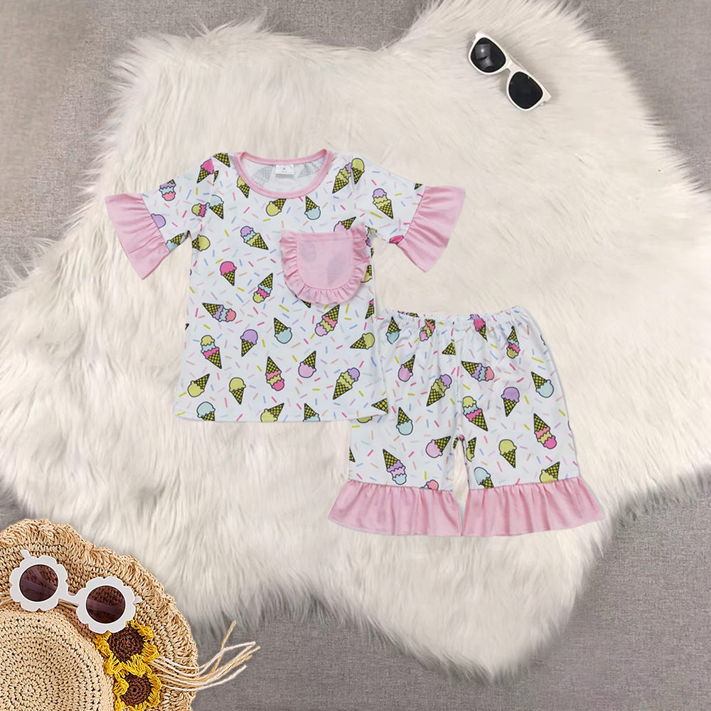 RTS Sibling Baby Girls Short sleeves cows sunflower farm girls summer pajamas