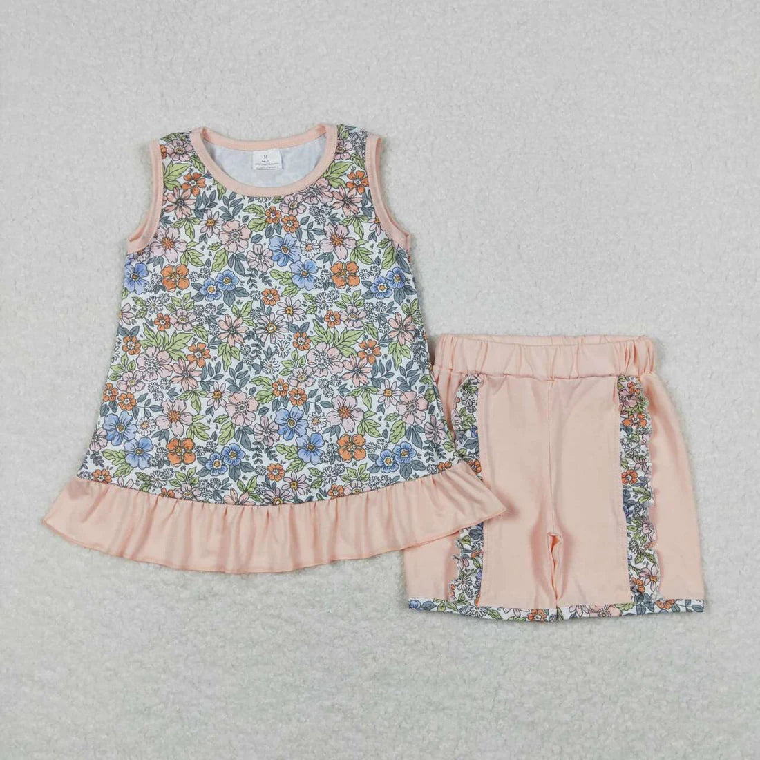 10.4 RTS Sibling Baby Girls Sleeveless Floral Tunic Top Ruffle Shorts Clothes Sets