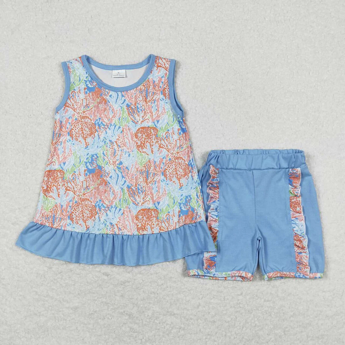 10.4 RTS Sibling Baby Girls Sleeveless Floral Tunic Top Ruffle Shorts Clothes Sets