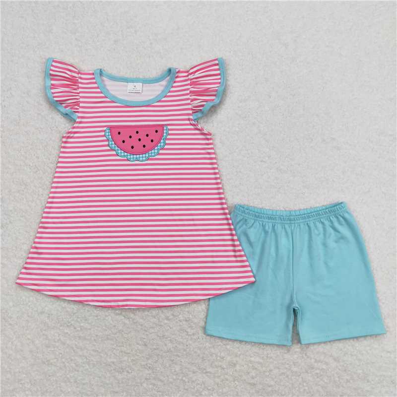 8.27 RTS NO MOQ Stripe watermelon top shorts girls summer clothes