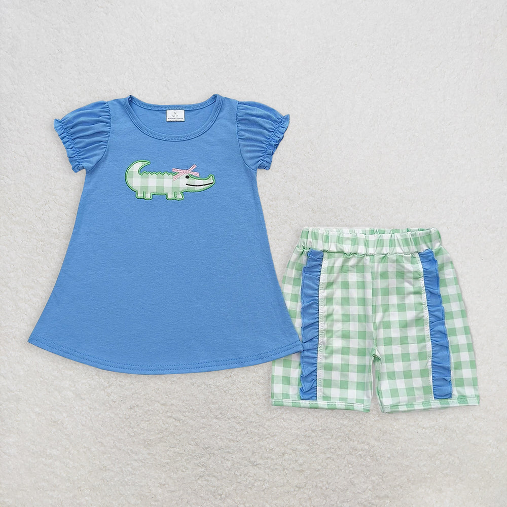 8.14 RTS Sibling Flutter sleeves stripe crocodile top shorts girls clothes