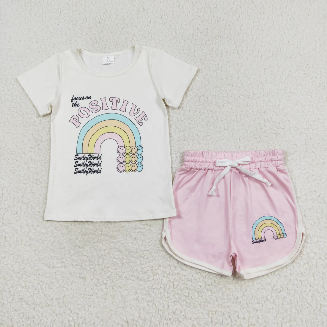 10.4 RTS Sibling Baby Girls Positive Rainbow Shirts Top Ruffle Shorts Clothes Sets
