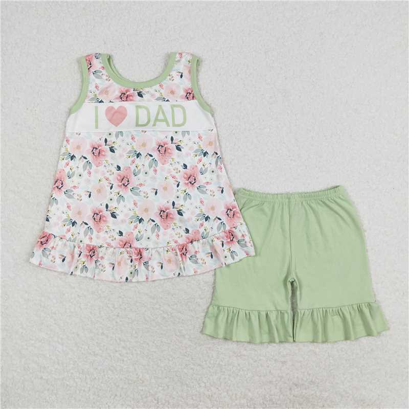 7.22 RTS NO MOQ Sleeveless I love DAD floral tunic shorts girls outfits dress rompers