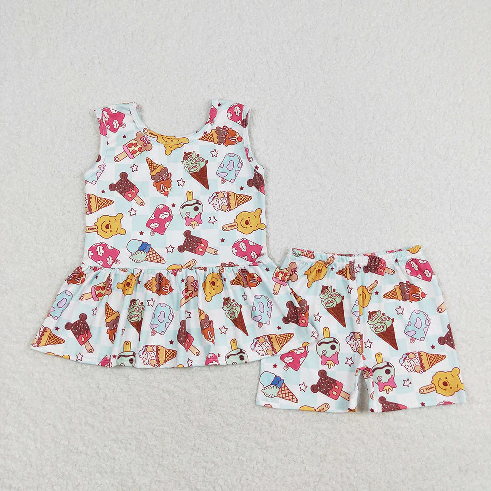 12.24 RTS Sibling Baby Girls Cartoon Sleeveless Tunic Shorts Clothes Sets
