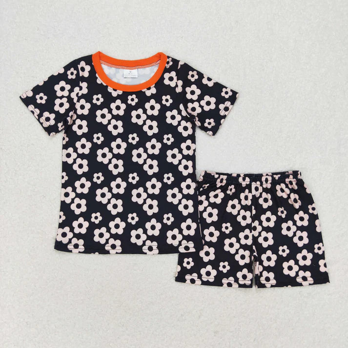 10.18 RTS Sibling Baby Girls Flowers Plaid Tee Shirts Shorts Summer Clothes Sets