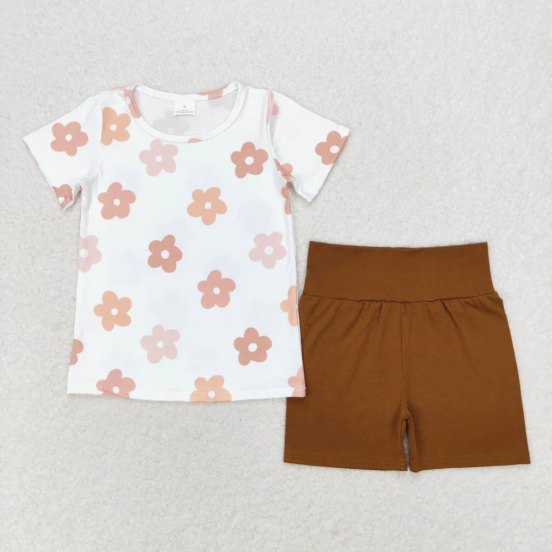 10.4 RTS Sibling Baby Girls Short Sleeve Flowers Butterfly Tops Biking Ruffle Shorts Clothes Sets