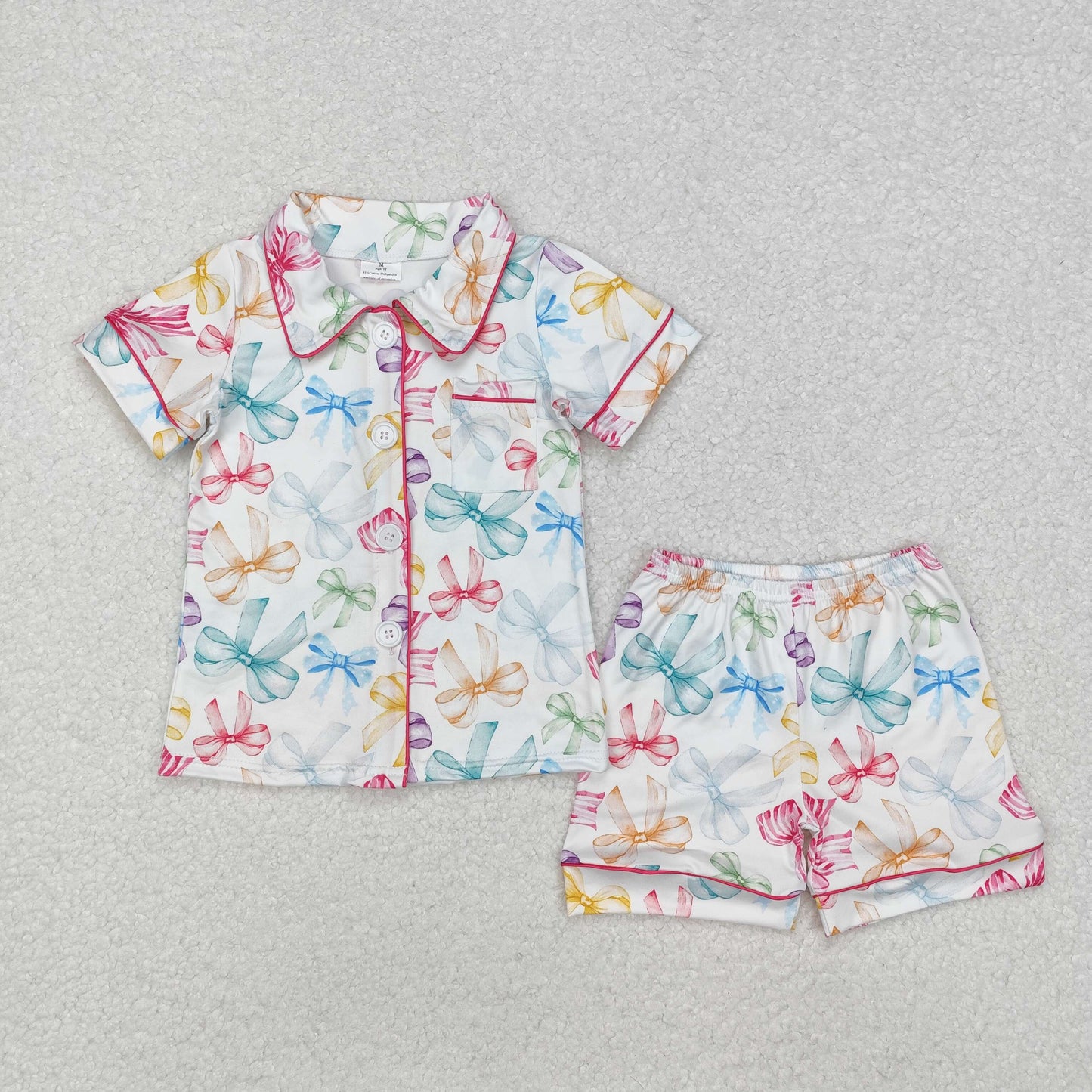GSSO1478 Short sleeves multi color bow kids girls button down pajamas