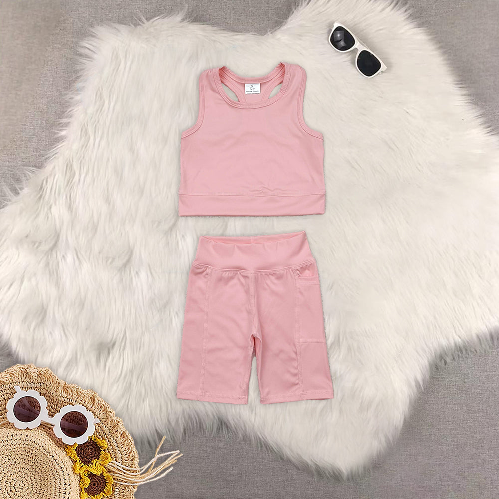 8.18 Sibling Baby Girls Yoga Outfits Sleeveless top skirt kids girls active wear set