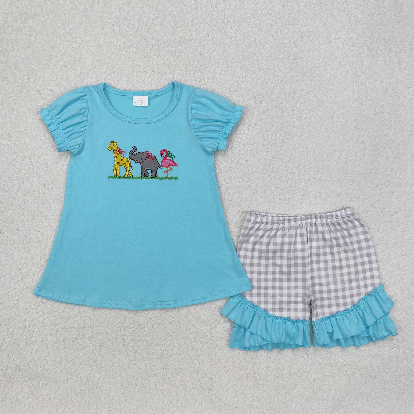 GSSO1520 Short sleeves giraffe elephant flamingo top shorts girls clothes