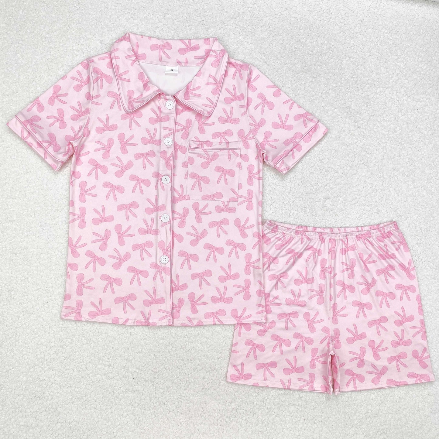 GSSO1535 Pink bows adult women summer button down pajamas