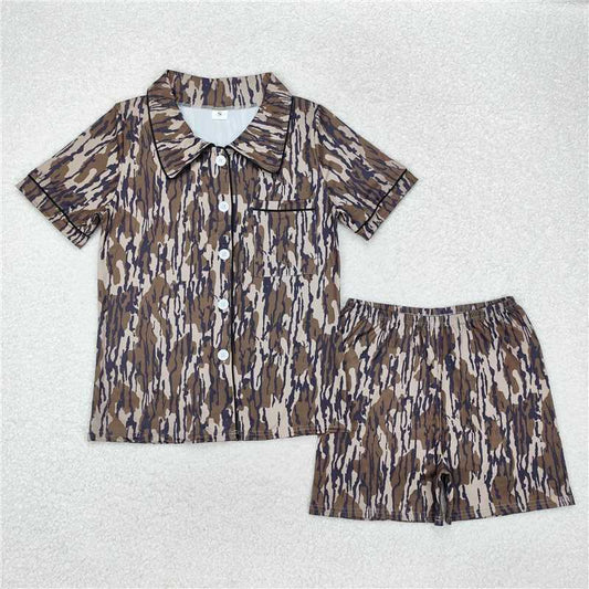 USA Warehouse (IN STOCK) GSSO1537 Women's Camouflage Summer Pajamas Button-Down Long Sleeve Sleepwear Adult Comfortable Soft Polyester Camo Print