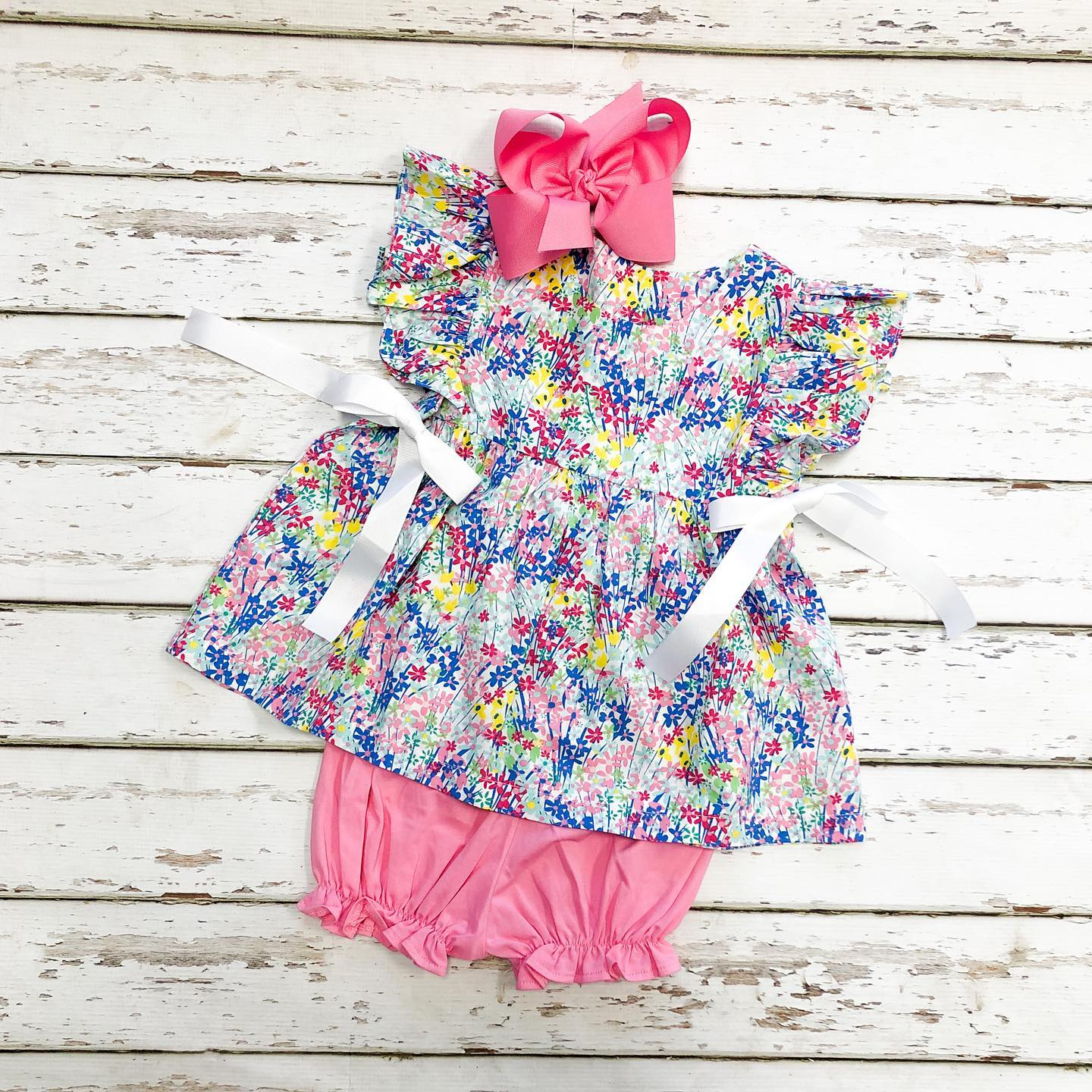 Baby Girls Spring Blue Flowers Tunic Top Elastic Shorts Clothing Sets Preorder GSSO1553
