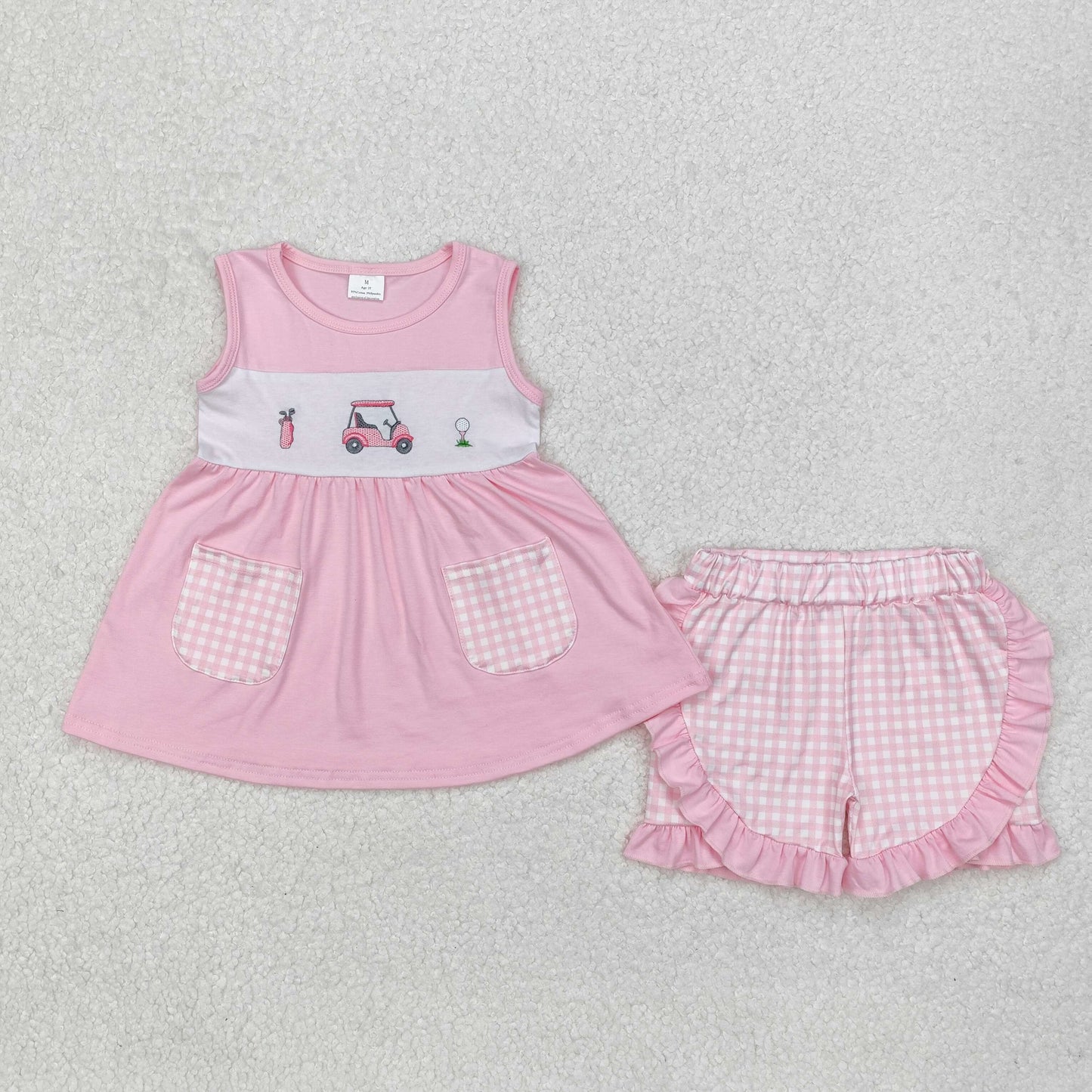 GSSO1554 Pink sleeveless golf pocket tunic shorts girls clothing