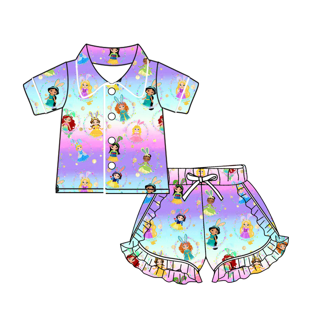 Baby Girls Easter Princess Rabbits One Shoulder Jumpsuits and short sleeve sets Preorder