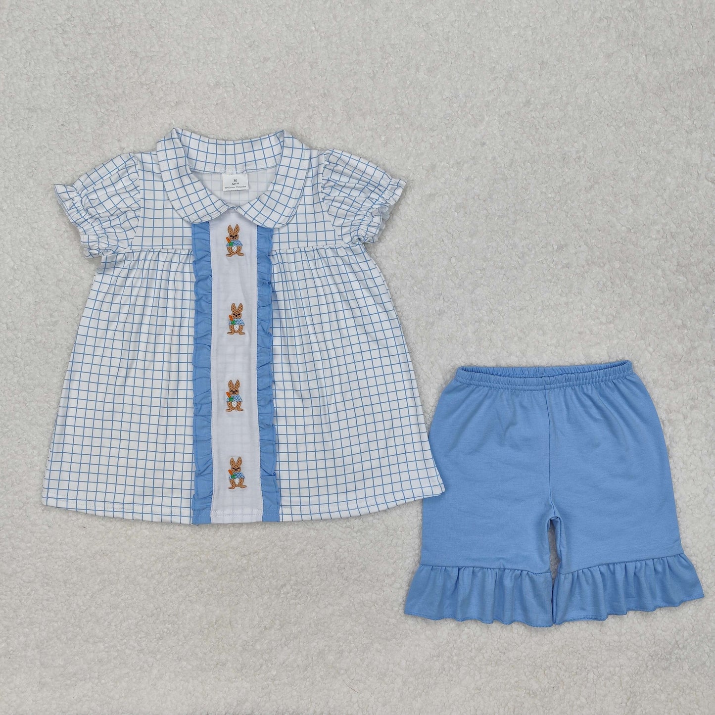 GSSO1583Short sleeves rabbit tunic ruffle shorts girls Easter clothes