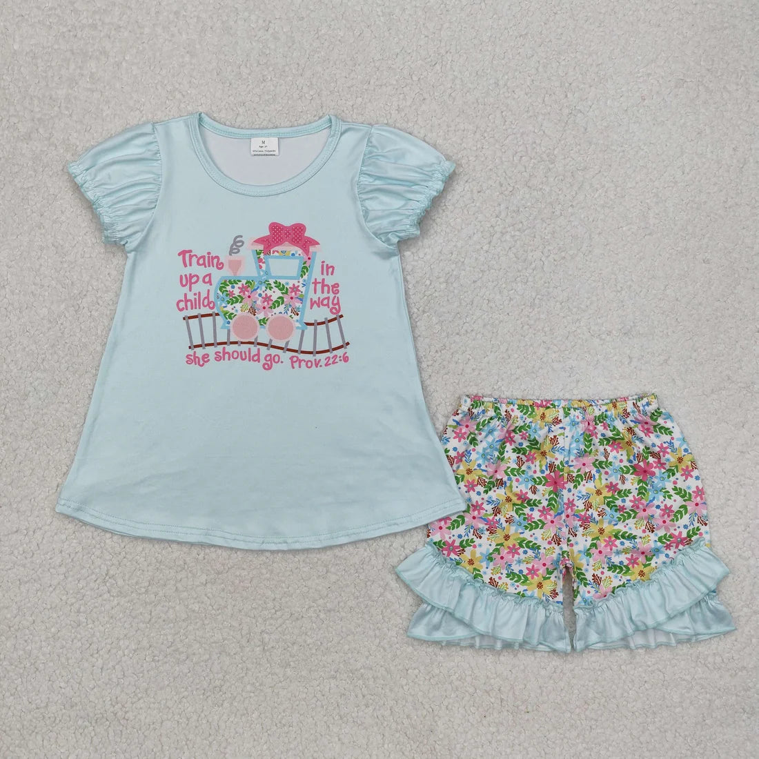 10.4 RTS Sibling Baby Girls Short Sleeves Flowers Tunic Top Ruffle Shorts Clothes Sets