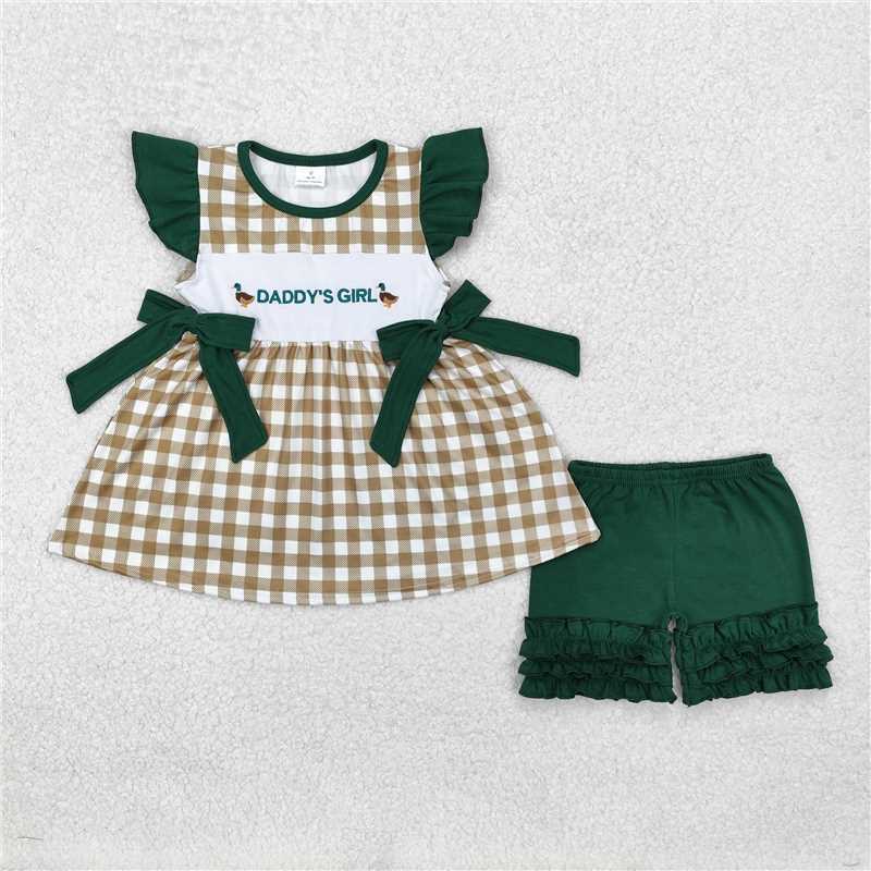 New Rts No Moq 8-9 Days By Air Arrived it Girls Khaki Tunic Short Set with Flutter Sleeves 'Daddy's Girl' Deer Print Top And Matching Shorts for Children's Clothing