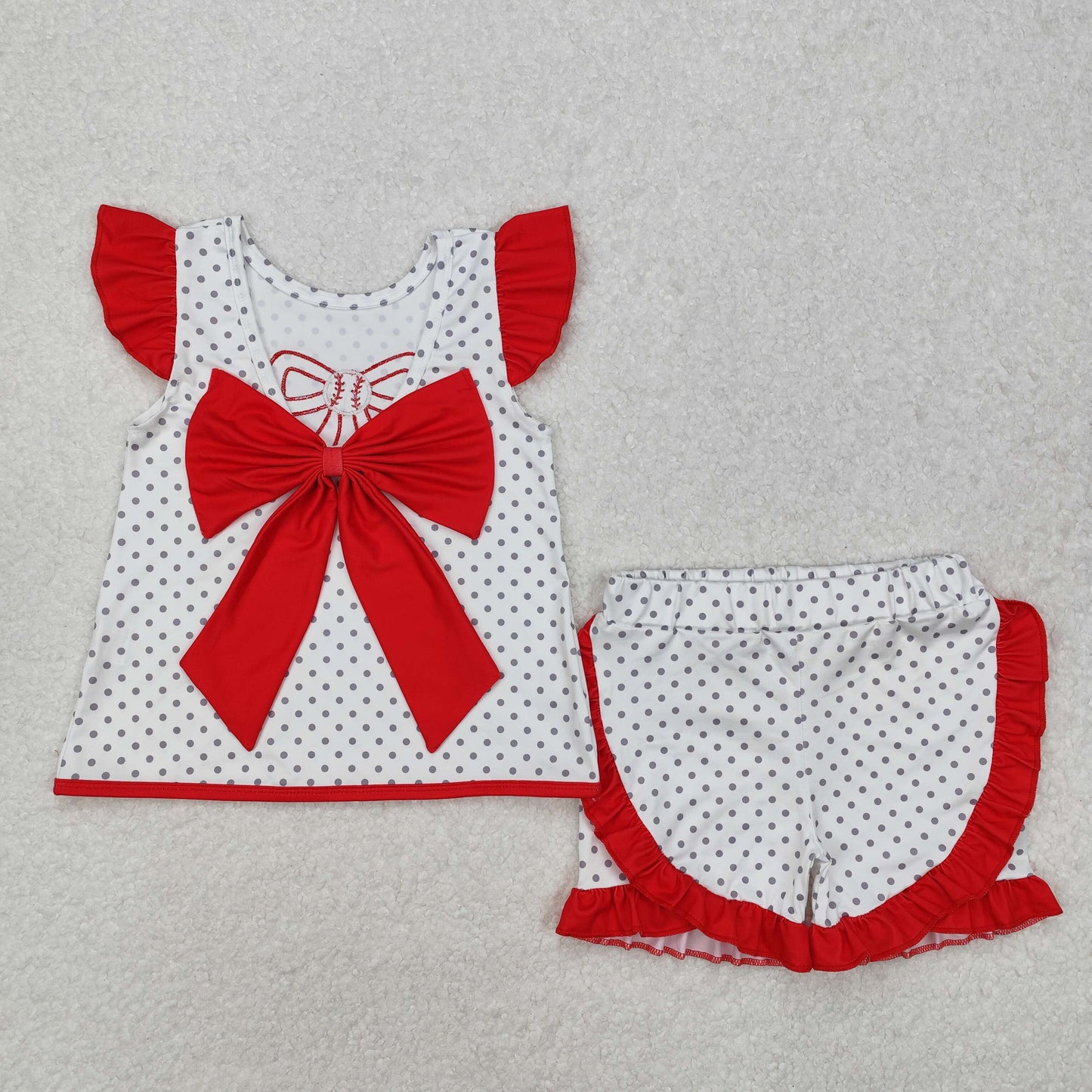 GSSO1698Flutter sleeves polka dots baseball tunic shorts girls clothes