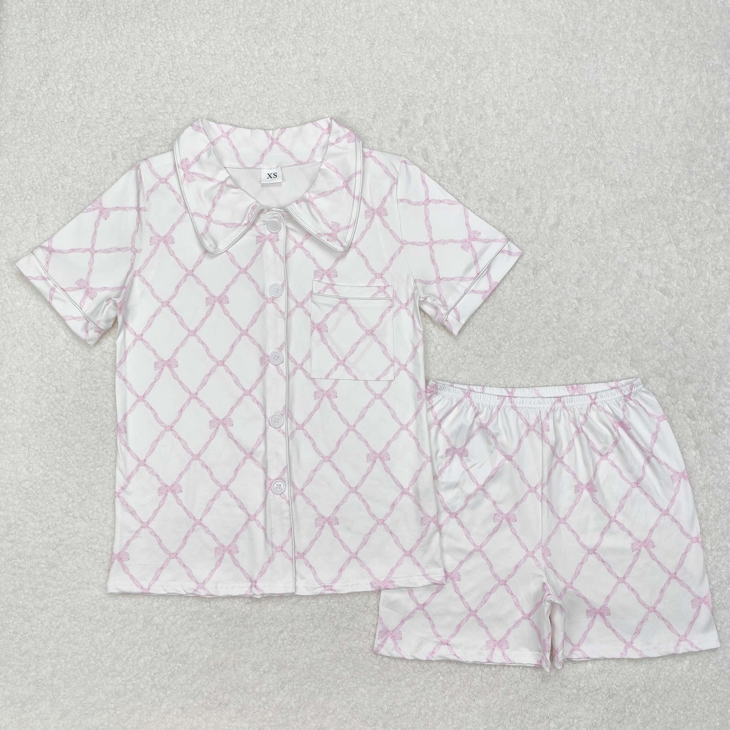 GSSO1708Short sleeves pink bow adult women button down pajamas