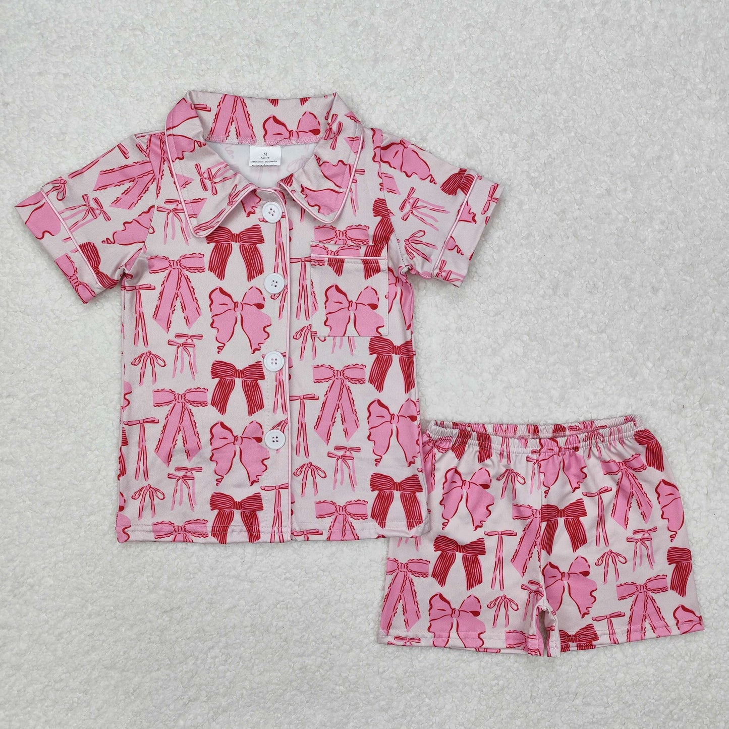 USA Shop (in stock)GSSO1718Short sleeves bow baby girls button down pajamas