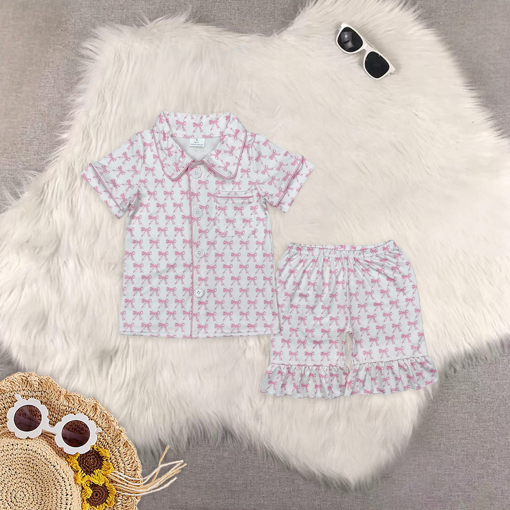 RTS Sibling Baby Girls Blue cactus pocket top short girls summer pajamas