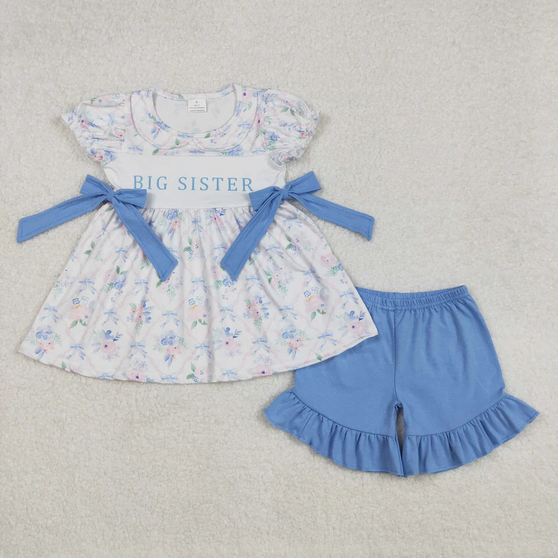10.2 RTS Sibling Baby Girls Big Sister Floral Bows Tunic Ruffle Shorts Clothes Sets