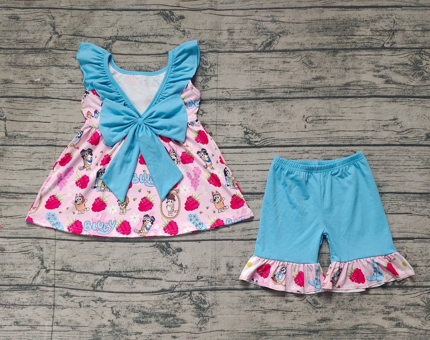 GSSO1904Fashionable Strawberry Dog Floral Ruffle Tunic with Matching Shorts for Girls