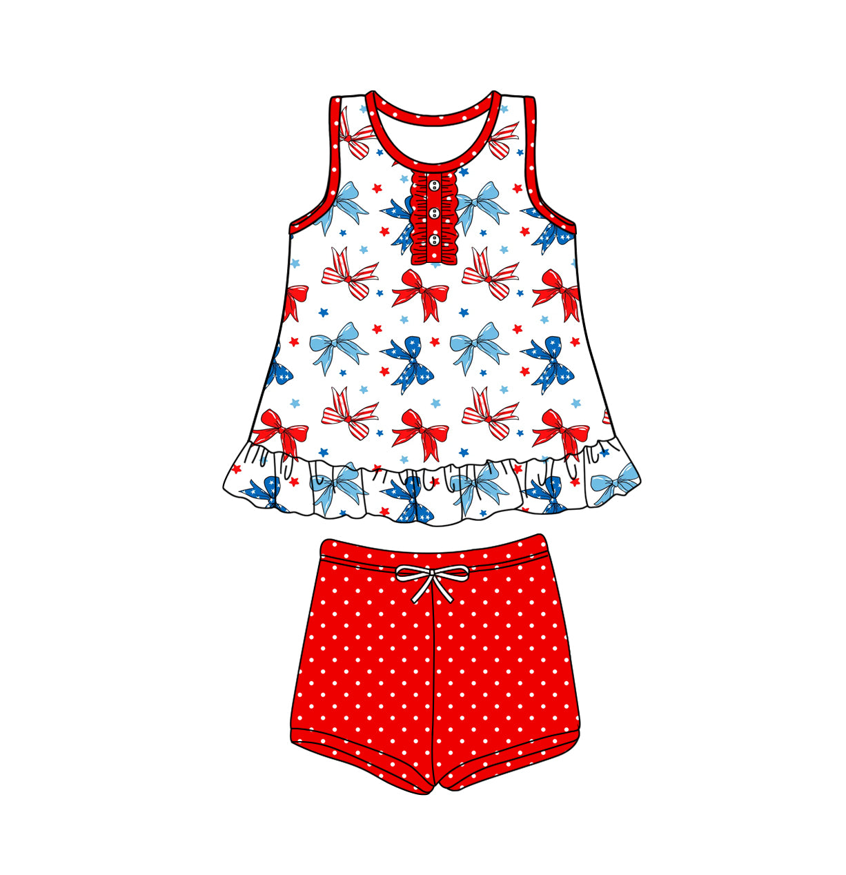GSSO1991Sleeveless stars stripe bow girls 4th of july clothing