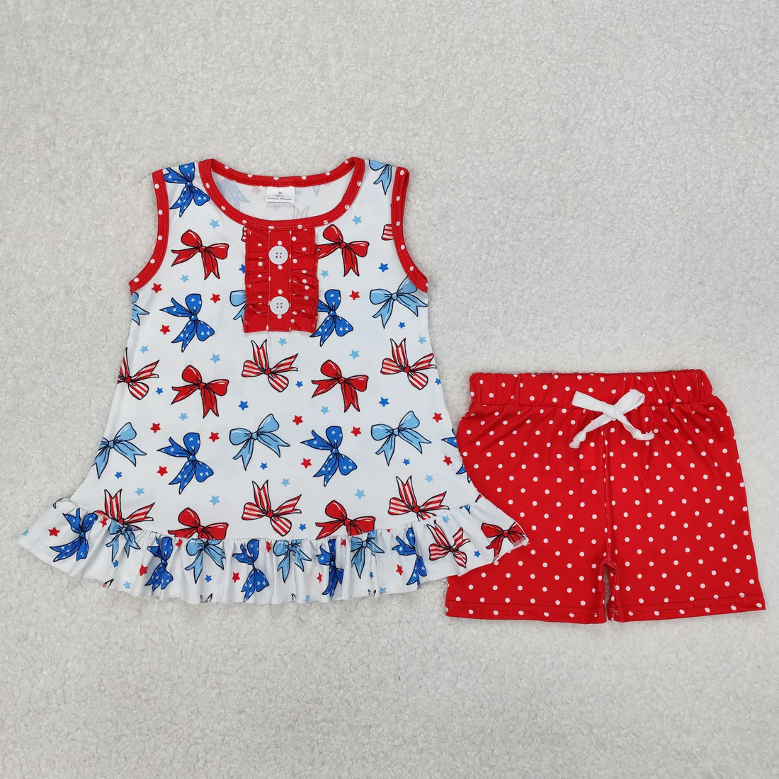 11.10 RTS Sibling Baby Girls 4th Of July Bows Tunic Shorts Sets