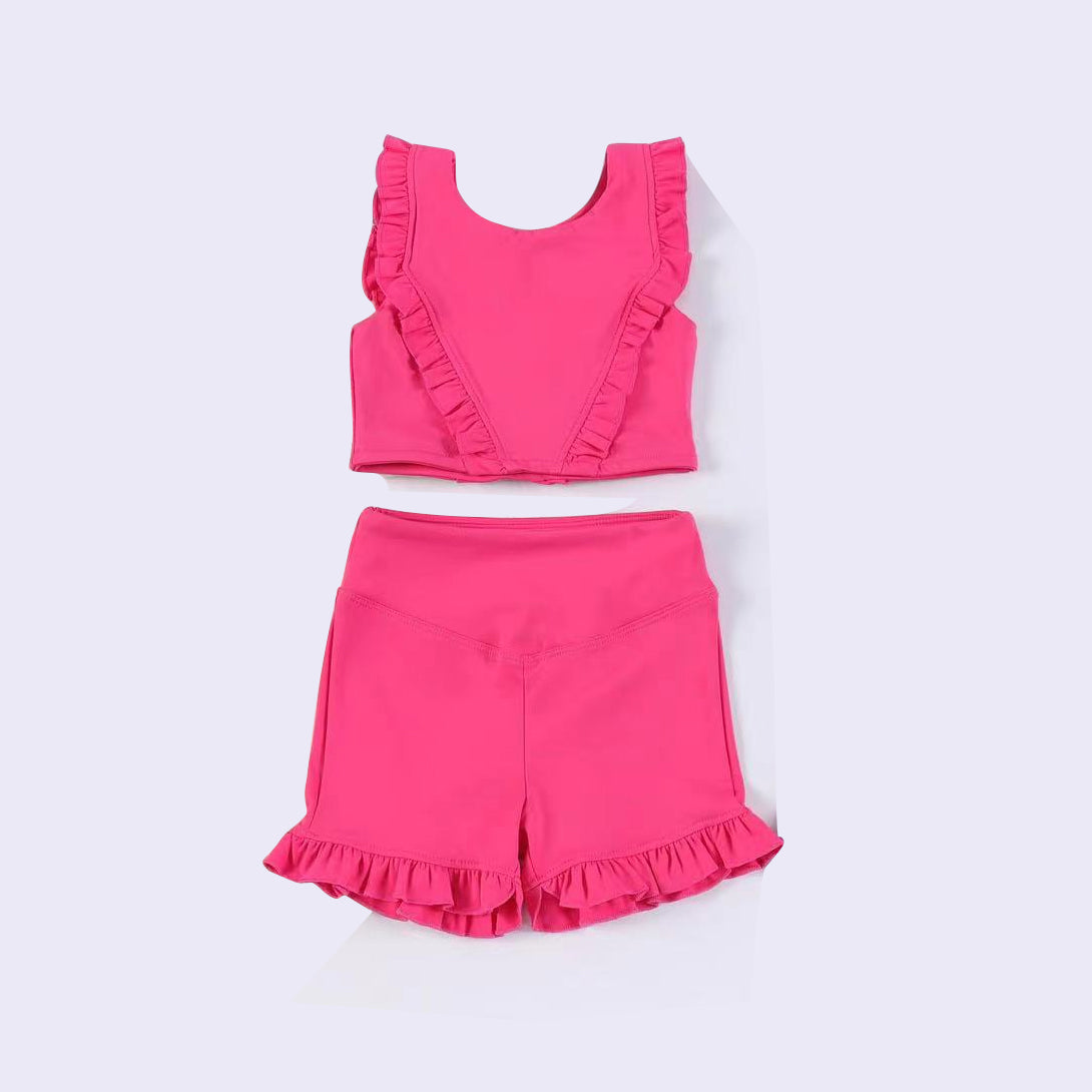 Lavender ruffle top shorts kids girls activewear set