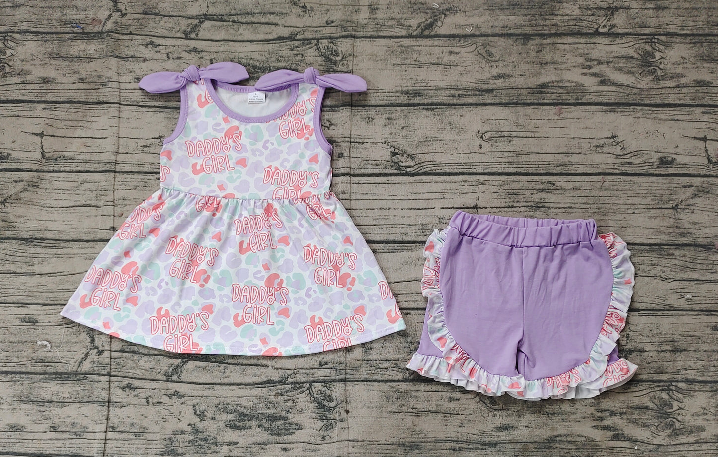 GSSO2010Lavender Leopard 'Daddy's Girl' Girls Tunic Short Set - Soft Cotton Outfit for Little Girls