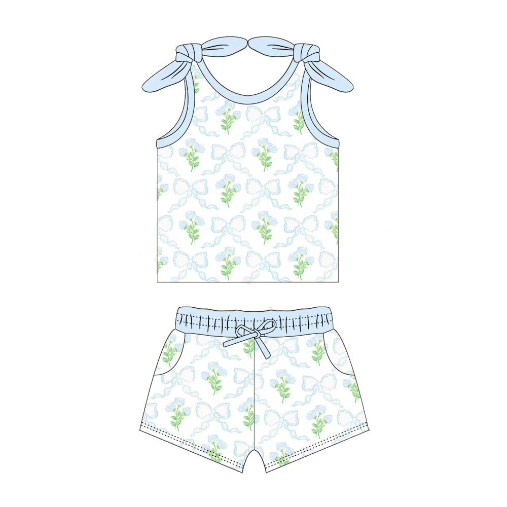 Sleeveless pink green floral top shorts girls clothes