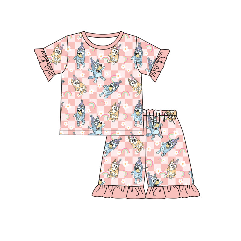 Flutter sleeves dog plaid Happy Birthday girls outfits
