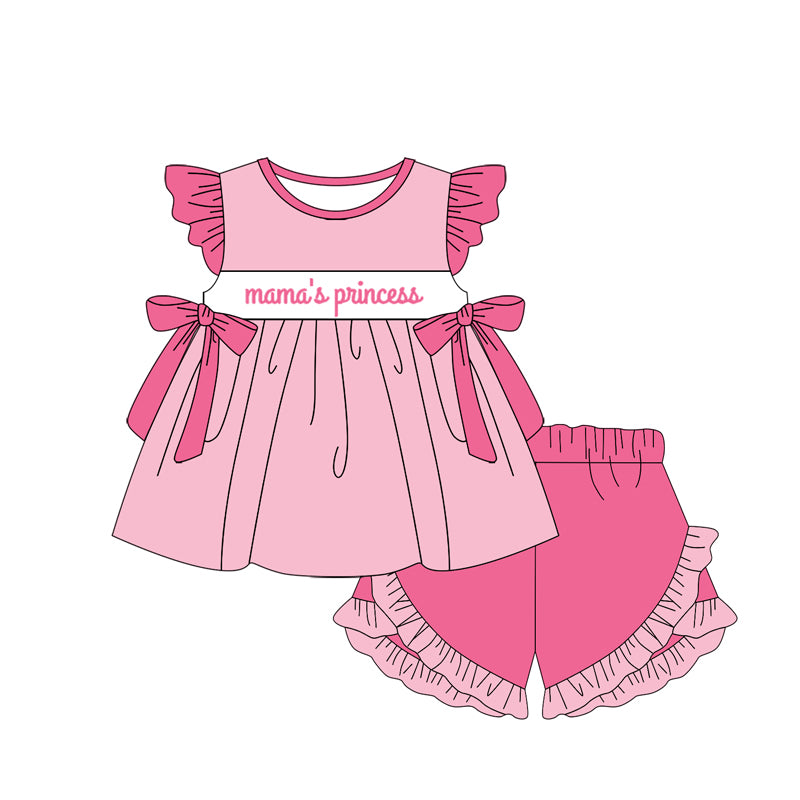 Pink flutter sleeves mama's princess tunic shorts girls clothes
