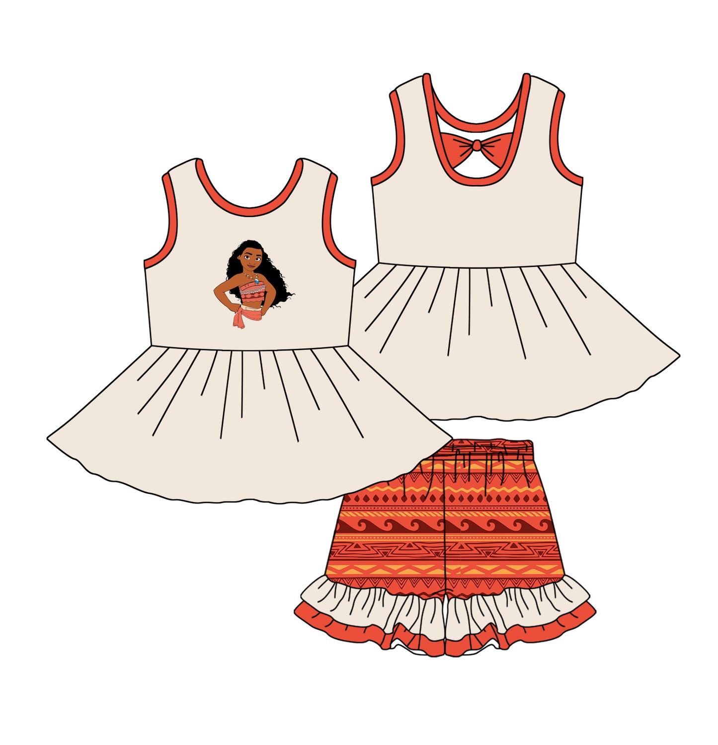 Red sleeveless tunic stars ruffle shorts girls outfits