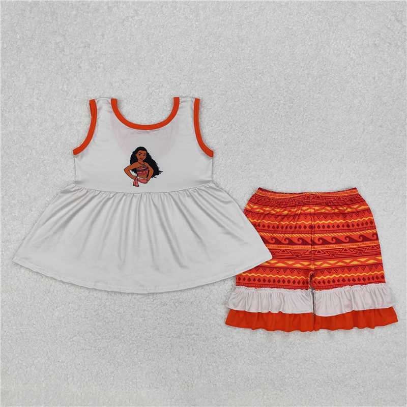 6.11 RTS NO MOQ Sleeveless tunic ruffle shorts princess girls outfits