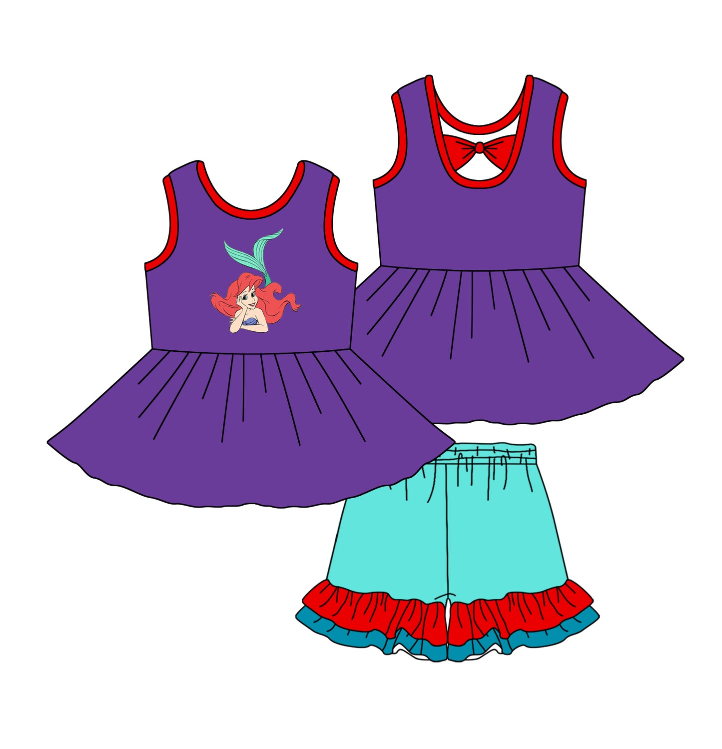 Red sleeveless tunic stars ruffle shorts girls outfits