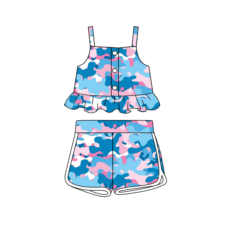 Baby Girls Grey Pink Camo Straps Top Shorts Clothes Sets